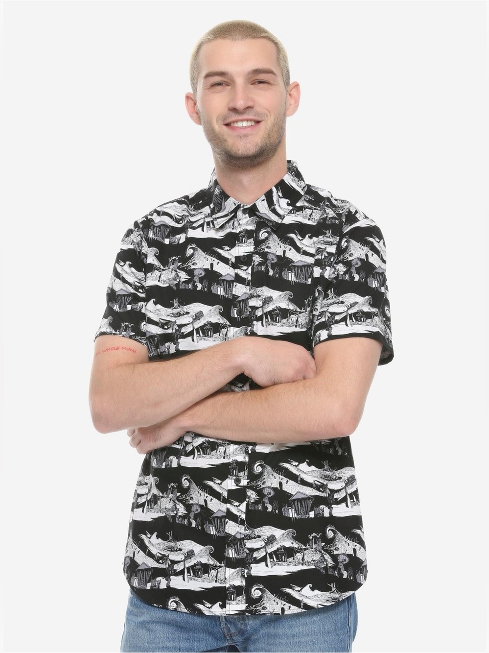 Disney The Nightmare Before Christmas Scenes Woven Button-Up Size Medium